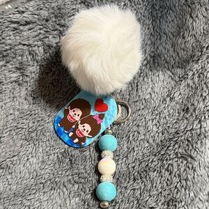 Blue Pompom Monchichi Keychain or Bag Charm.